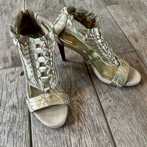 Cole Hana Gold Leather Heels